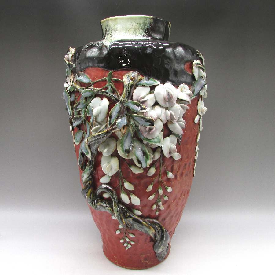 隅田焼 | 高浮彫花図花瓶 | u4738